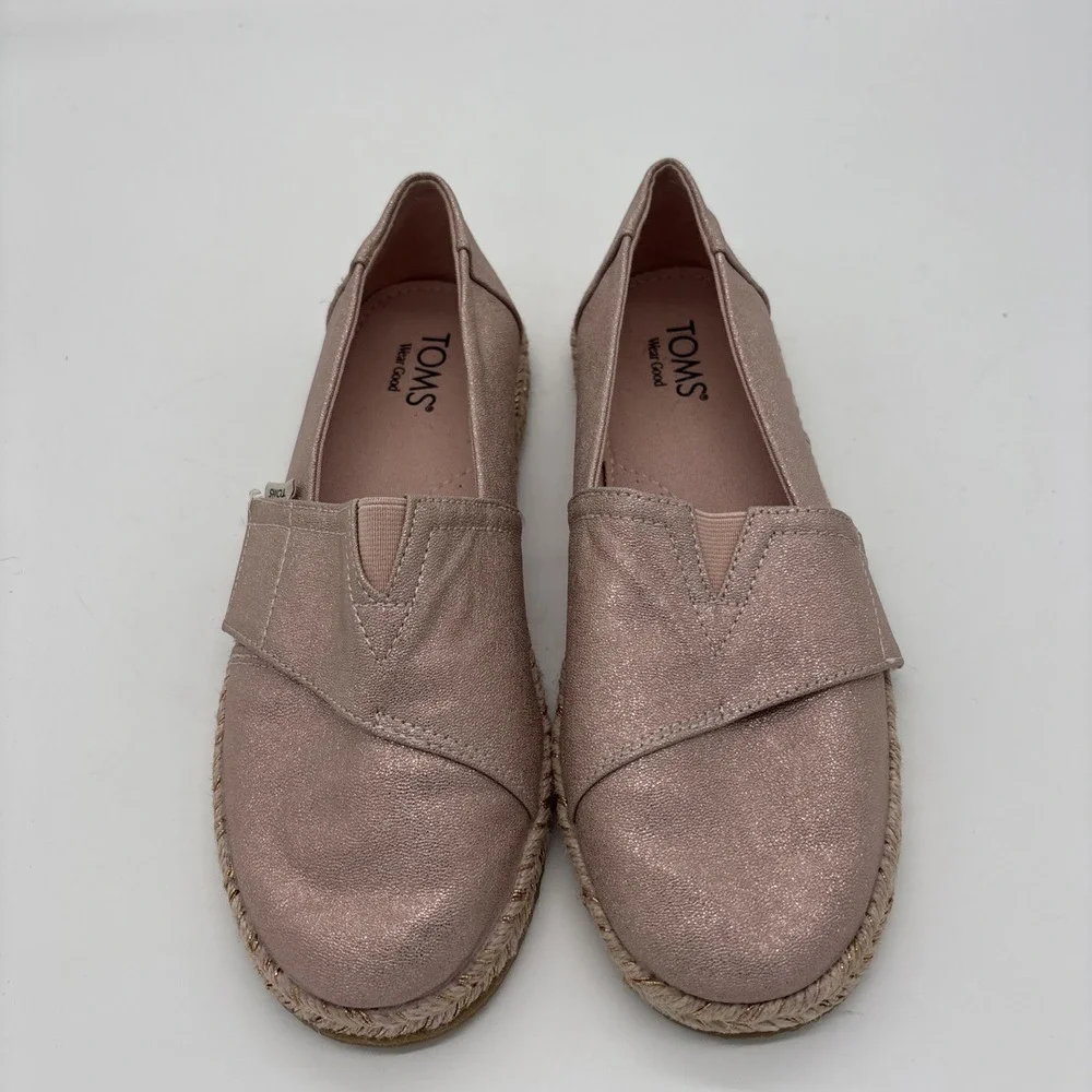TOMS GLITTER YOUTH CLASSICS PINK GIRLS SLIP ON SHOES SIZE 3.5‎ NWOB CASUAL